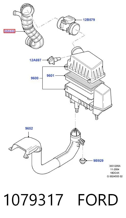 Króciec powietrza, przepływomierz 1079317 Ford
