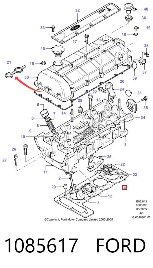 Uszczelka głowicy cylindrów 1085617 Ford