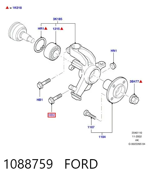Śruba mocowania przedniego sworznia wahacza do czopu 1088759 Ford