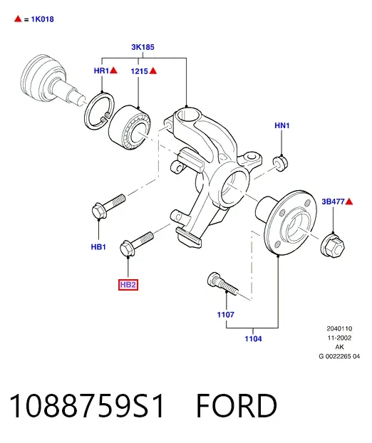 Śruba mocowania przedniego sworznia wahacza do czopu 1088759S1 Ford