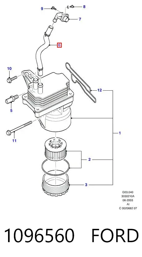 Rura (przewód) chłodnicy oleju, od bloku do chłodnicy 1096560 Ford