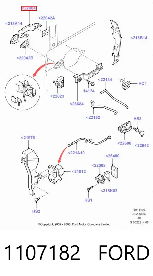 Klamka drzwi przednich zewnętrzna lewa 1107182 Ford