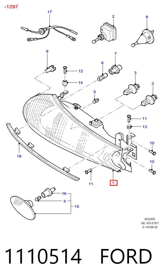 Reflektor prawy 1110514 Ford