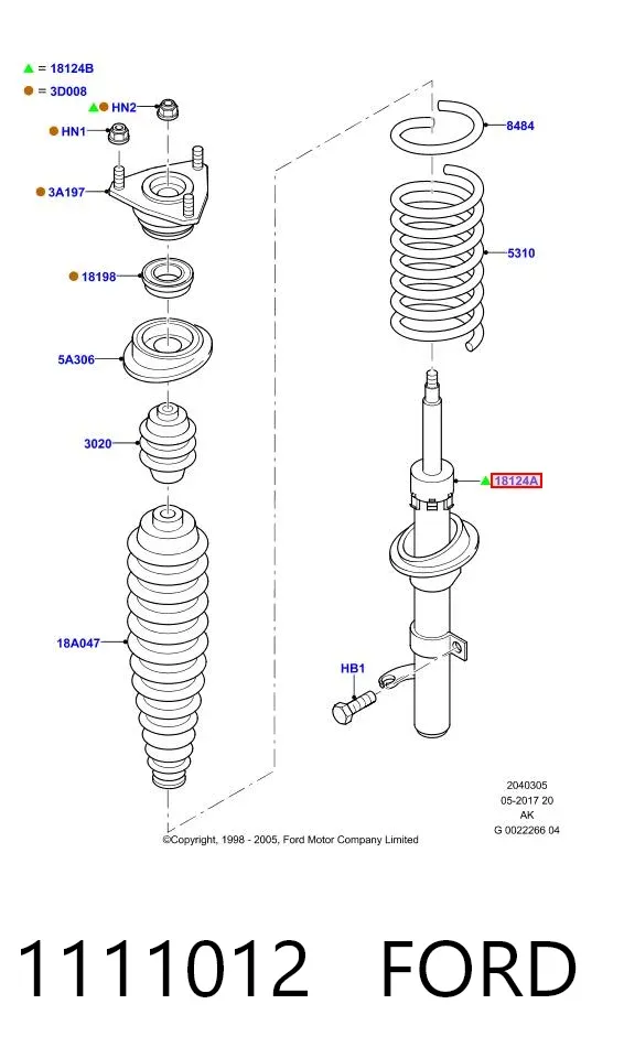 Amortyzator przedni prawy 1111012 Ford