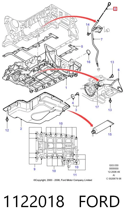 Bagnet poziomu oleju w silniku 1122018 Ford