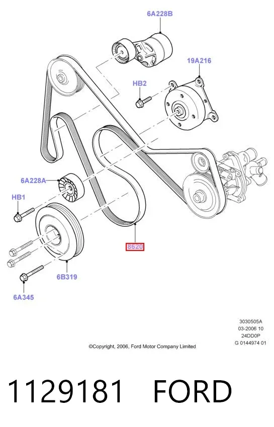 Pas napędowy mechanizmów 1129181 Ford