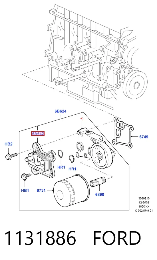 Chłodnica oleju, pod filtrem 1131886 Ford