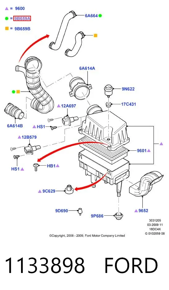 Króciec powietrza, przepływomierz 1133898 Ford