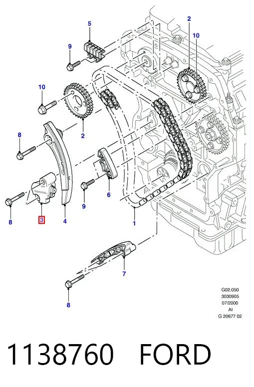 Napinacz łańcucha rozrządu 1138760 Ford
