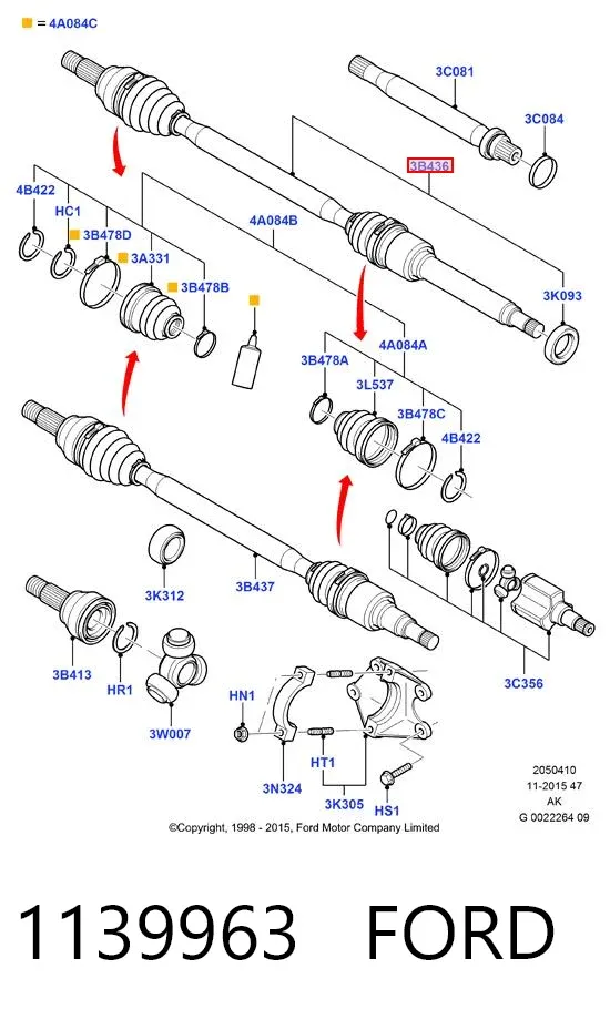 Półoś napędowa przednia prawa 1139963 Ford