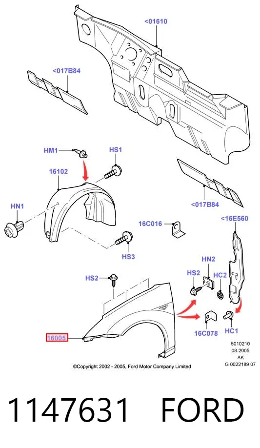 Błotnik przedni prawy 1147631 Ford