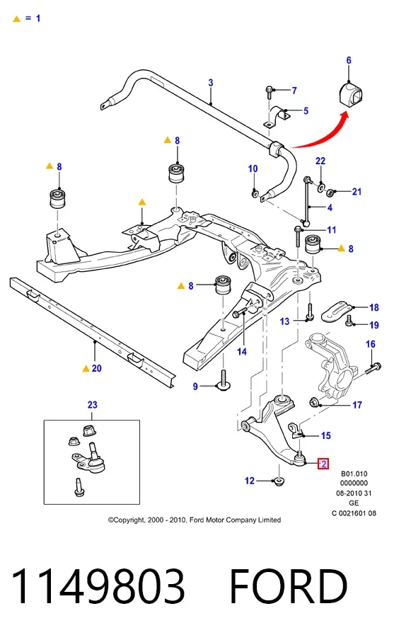 Wahacz zawieszenia przedniego dolny lewy 1149803 Ford