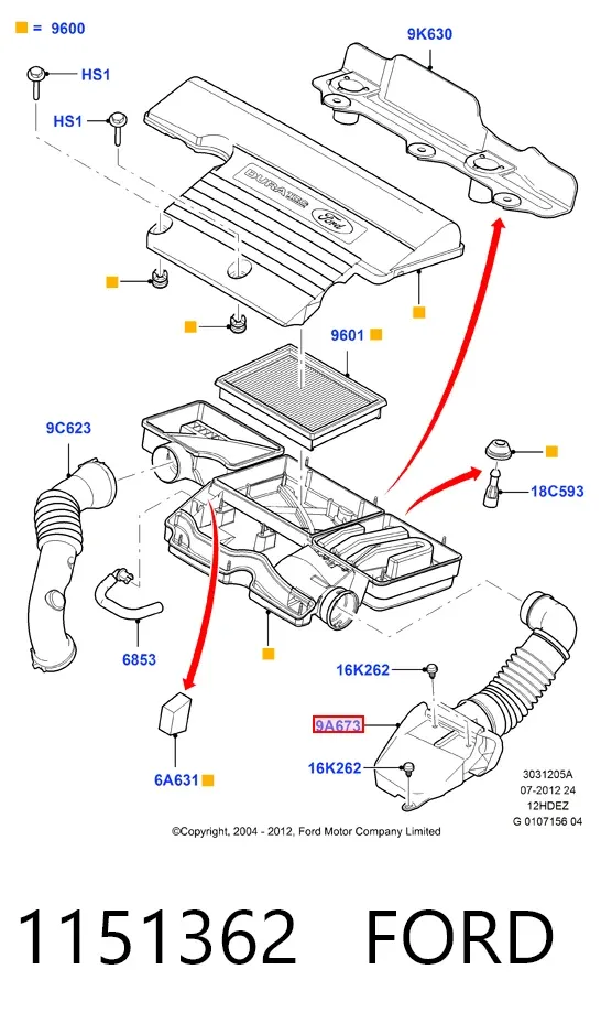 Wlot powietrza do filtra powietrza 1151362 Ford