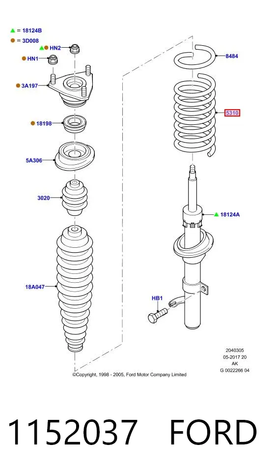 Sprężyna przednia 1152037 Ford