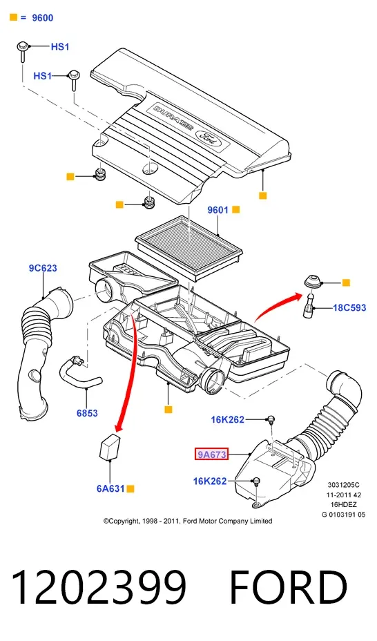 Wlot powietrza do filtra powietrza 1202399 Ford