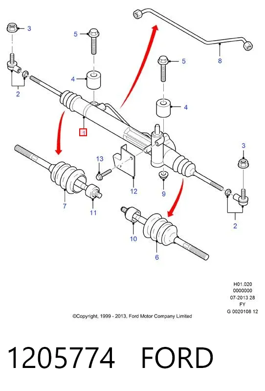 Listwa kierownicza (maglownica) 1205774 Ford