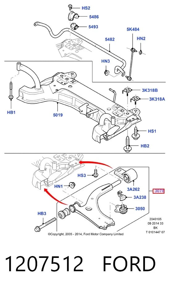 Wahacz zawieszenia przedniego dolny lewy 1207512 Ford