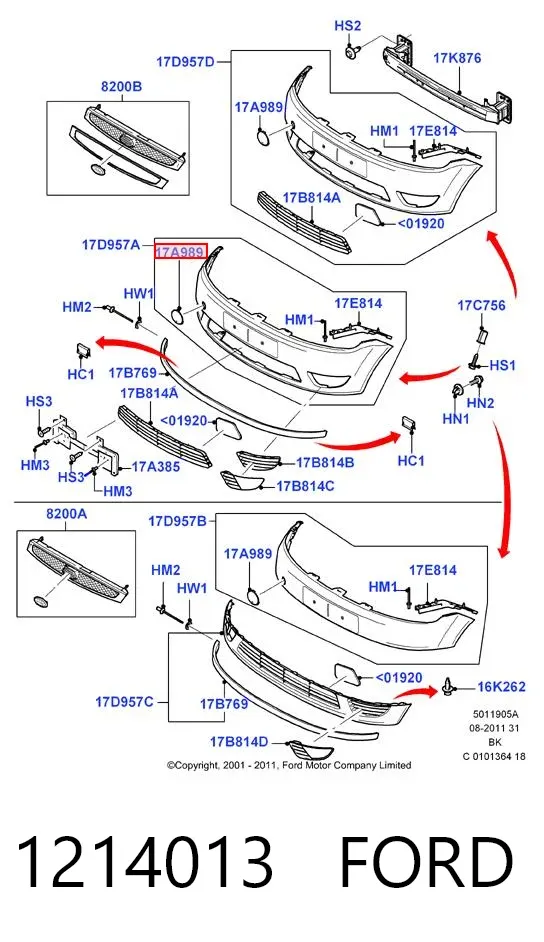 Zaślepka haku holowniczego zderzaka przednia 1214013 Ford