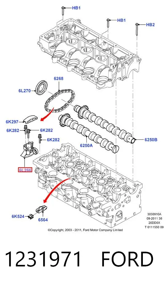 Napinacz łańcucha wałków rozrządu 1231971 Ford