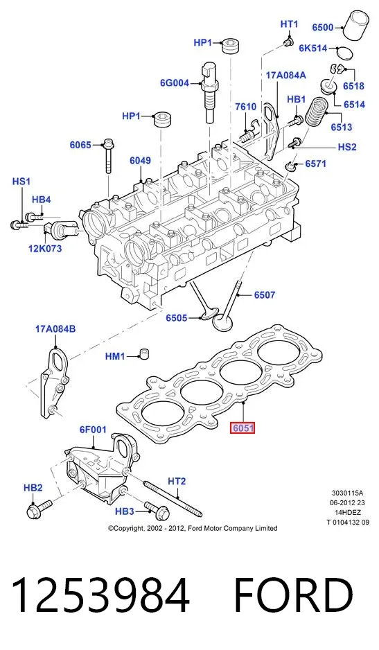 Uszczelka głowicy cylindrów 1253984 Ford