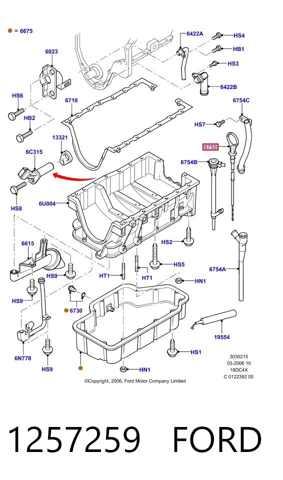 Bagnet poziomu oleju w silniku 1257259 Ford