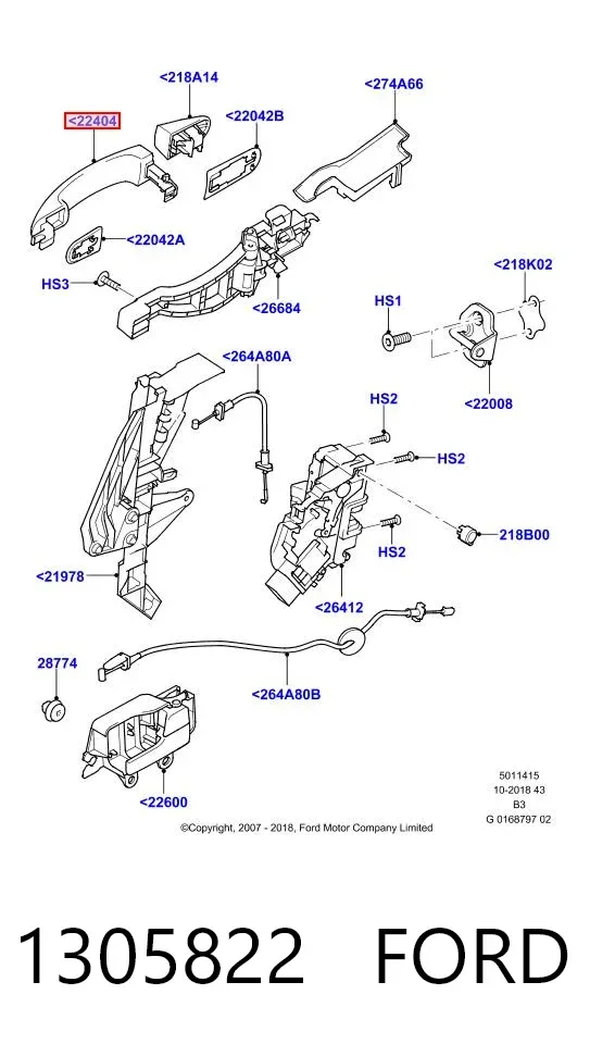 Klamka drzwi przednich zewnętrzna lewa 1305822 Ford