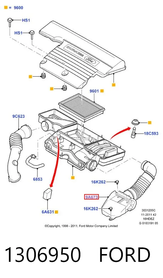 Wlot powietrza do filtra powietrza 1306950 Ford