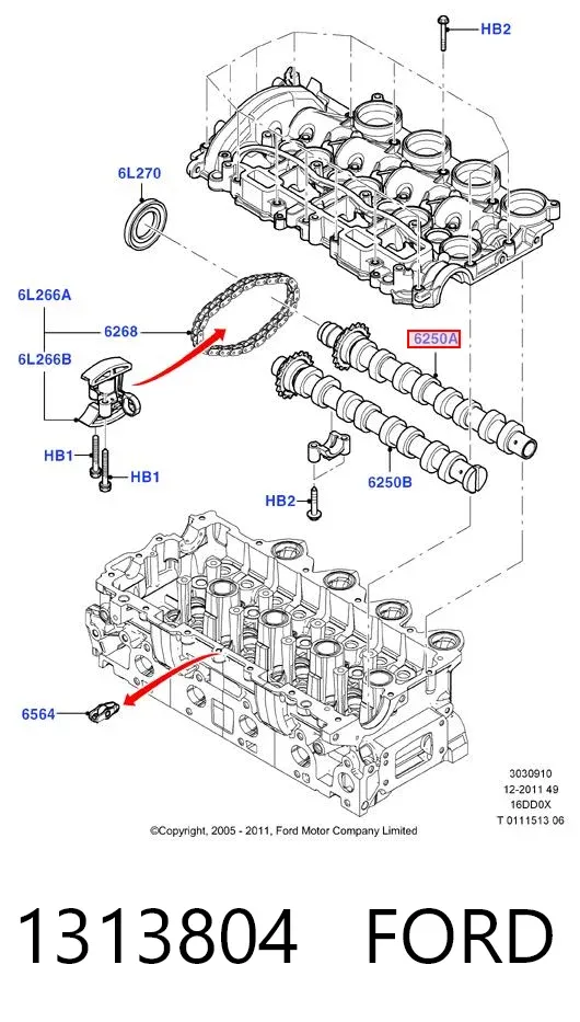 Wał rozrządu silnika ssący, dolotowy 1313804 Ford