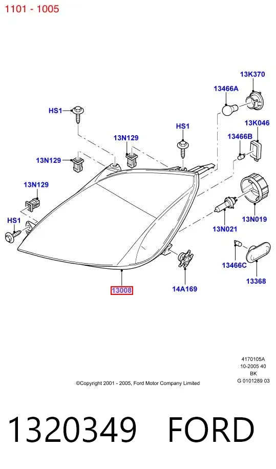 Reflektor lewy 1320349 Ford