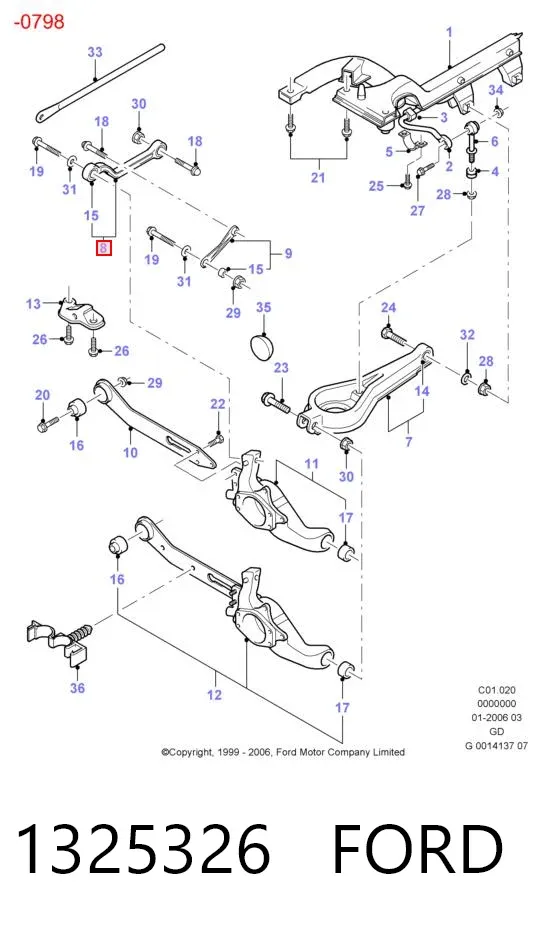 Wahacz zawieszenia tylnego górny lewy/prawy 1325326 Ford
