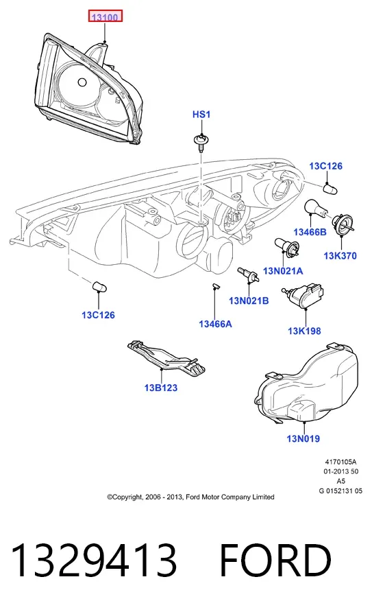 Reflektor lewy 1329413 Ford