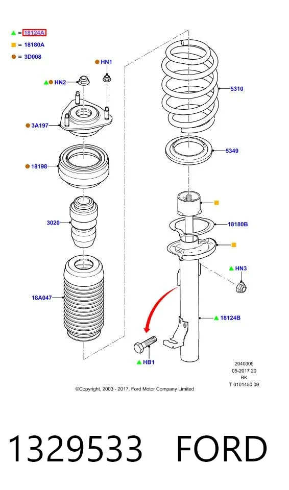 Amortyzator przedni prawy 1329533 Ford