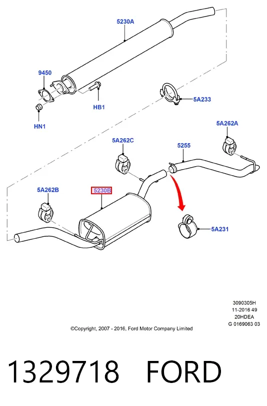 Tłumik, tylna część 1329718 Ford