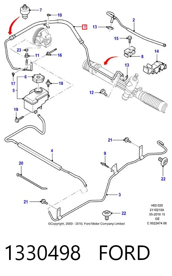Przewód hydraulicznego układu wspomagania wysokiego ciśnienia, od pompy do maglownicy (mechanizmu) 1330498 Ford