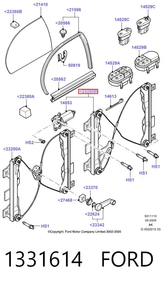 Mechanizm podnoszenia szyby drzwi przednich lewych 1331614 Ford