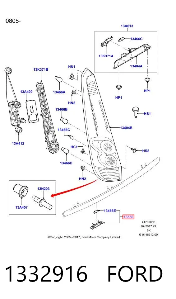 Lampa oświetlenia tylnej tablicy rejestracyjnej 1332916 Ford