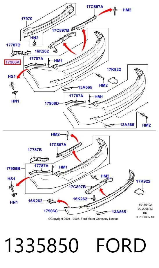 Zderzak tylny 1335850 Ford