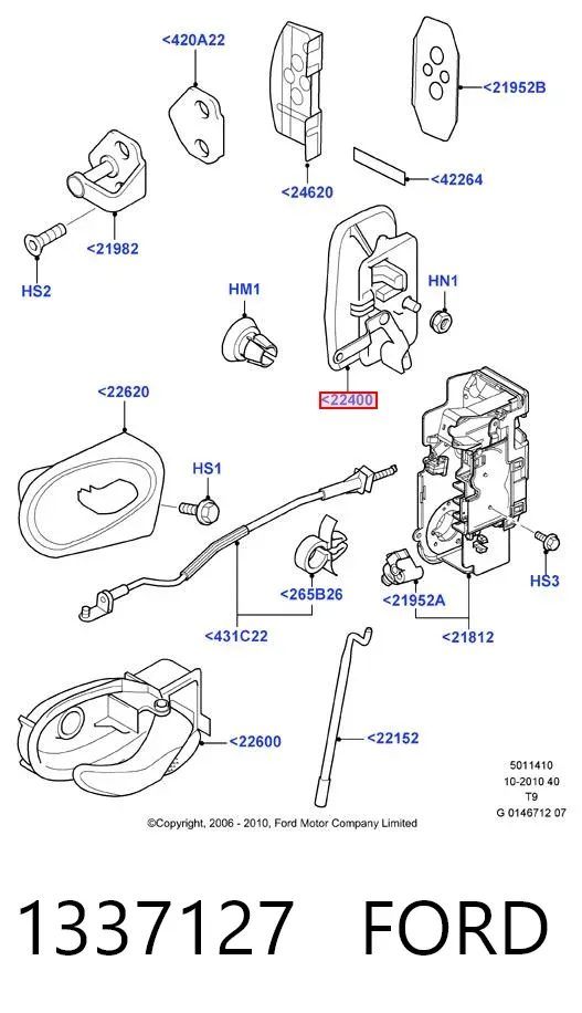 Klamka drzwi tylnych skrzydłowych prawa zewnętrzna 1337127 Ford