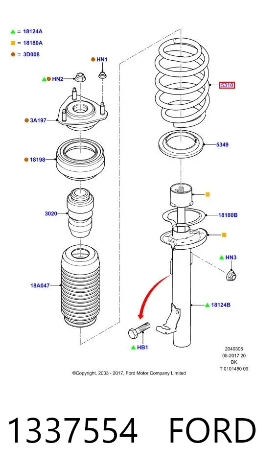 Sprężyna przednia 1337554 Ford