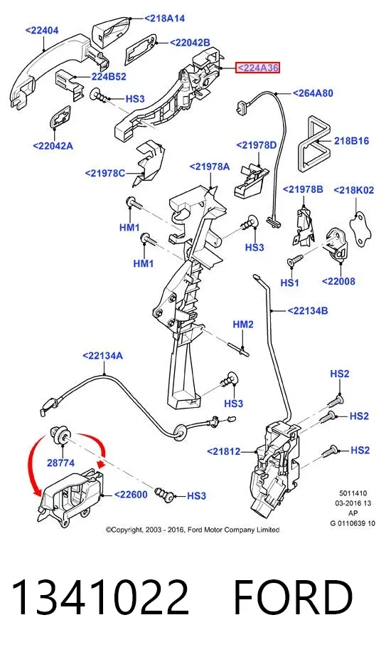 Pałąk zewnętrznej klamki drzwi lewych 1341022 Ford
