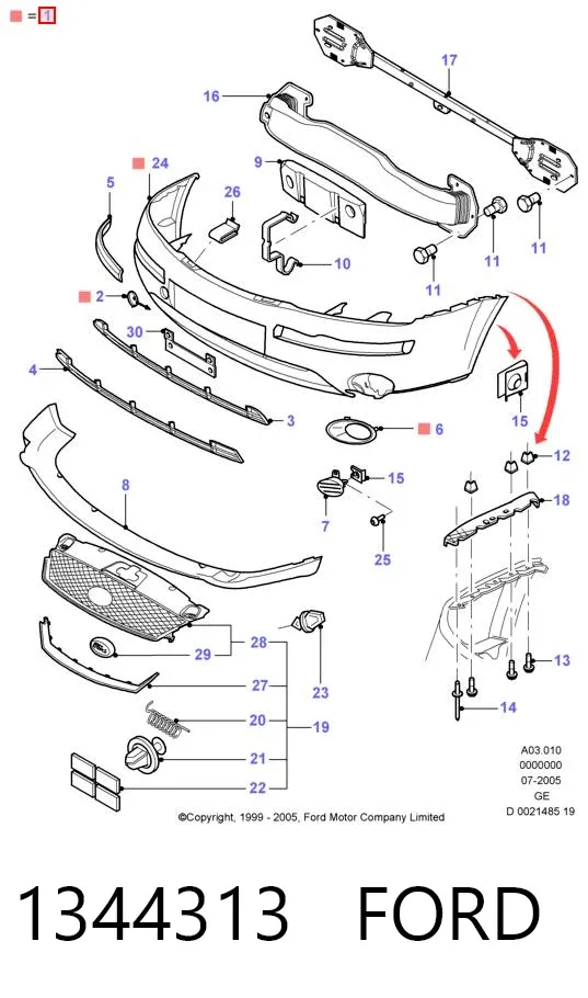 Zderzak przedni 1344313 Ford