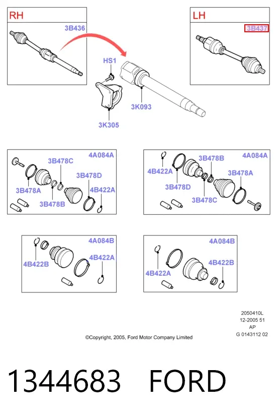 Półoś napędowa przednia lewa 1344683 Ford