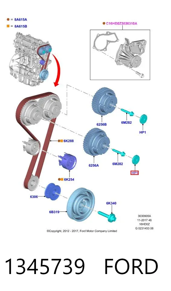 Koło zębatewalcowe wałka rozrządu silnika 1345739 Ford