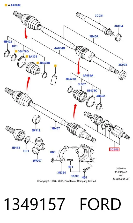 Przegub homokinetyczny wewnętrzny przedni prawy 1349157 Ford