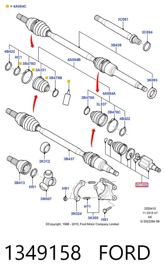 Przegub homokinetyczny wewnętrzny przedni prawy 1349158 Ford