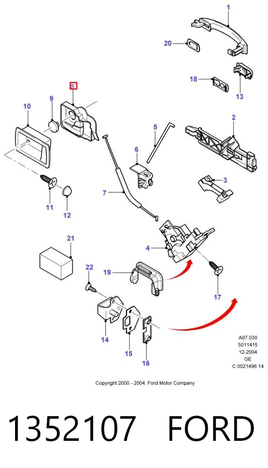 Klamka drzwi lewych przednia/tylna wewnętrzna 1352107 Ford