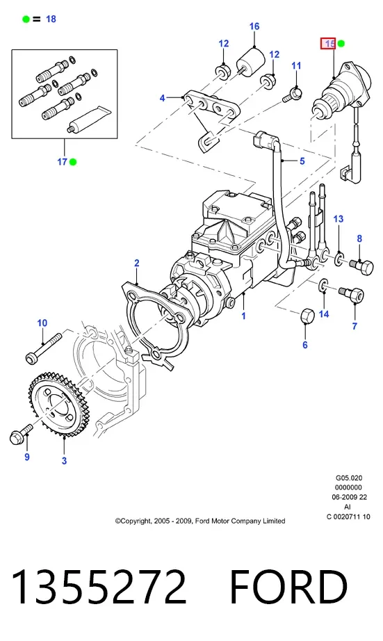 Zawór regulacji ciśnienia (zawór redukcyjny pompy wtryskowej) System Common-Rail 1355272 Ford