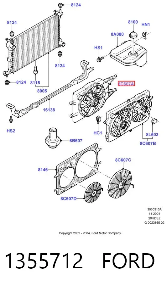 Dyfuzor chłodnicy, w komplecie z silnikiem i wirnikiem 1355712 Ford