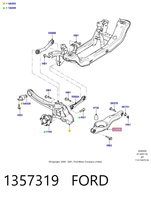 Wahacz zawieszenia tylnego dolny lewy/prawy 1357319 Ford