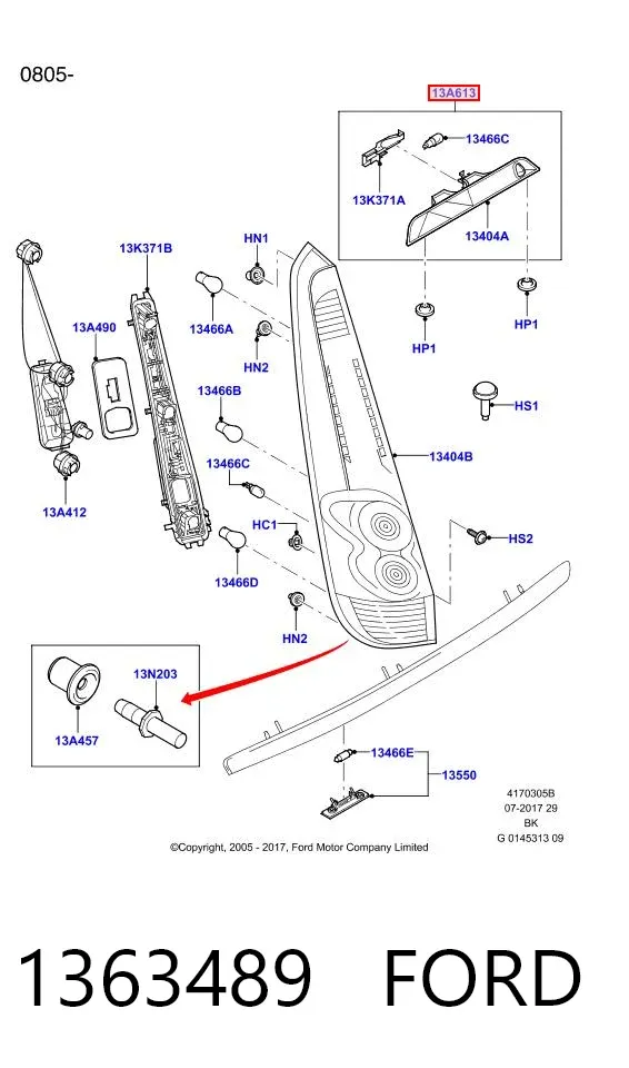 Lampa stop tylna dodatkowa Ford Fiesta Mk5